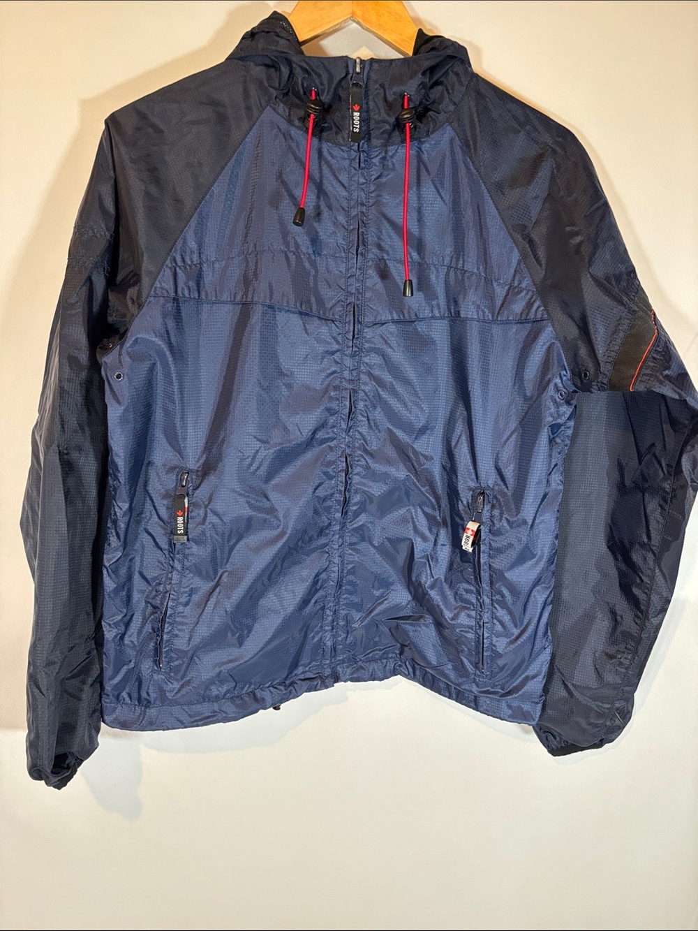 Roots Navy Hooded Windbreaker with Red Drawcords